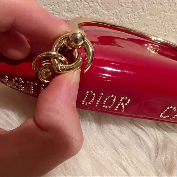 Dior Beauty Cosmetic Pouch to Crossbody Bag and Handbag Red Stud Patent Leather - Picture 9 of 16